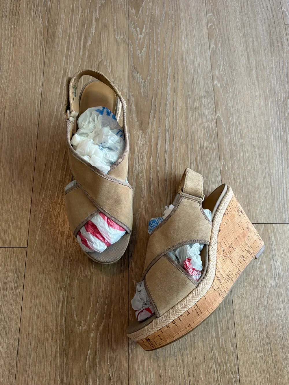 Franco Sarto Beige Cork Espadrille Wedge Sandals